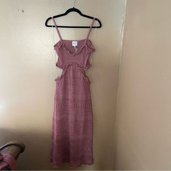 Misa Los Angeles Skye Dress Rose Knit metallic crochet cut out Revolve New - Picture 14 of 15